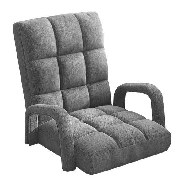 Foldable Lounge Cushion Adjustable Floor Lazy Recliner Chair with Armrest Grey