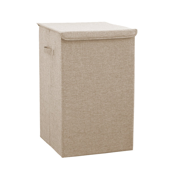 Beige Large Collapsible Laundry Hamper Storage Box Foldable Canvas Basket Home Organiser Decor