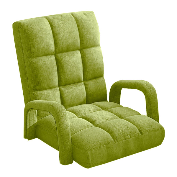 Foldable Lounge Cushion Adjustable Floor Lazy Recliner Chair with Armrest Yellow Green