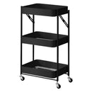 3 Tier Steel Black Foldable Kitchen Cart Multi-Functional Shelves Portable Storage Organizer with Wheels