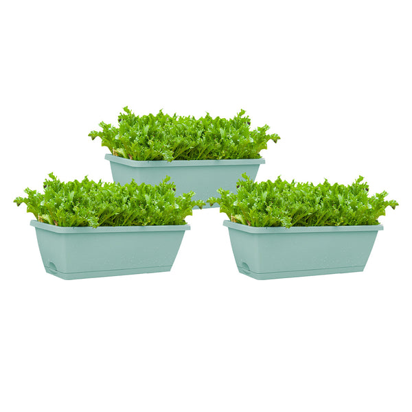 49.5cm Green Rectangular Planter Vegetable Herb Flower Outdoor Plastic Box with Holder Balcony Garden Decor Set of 3