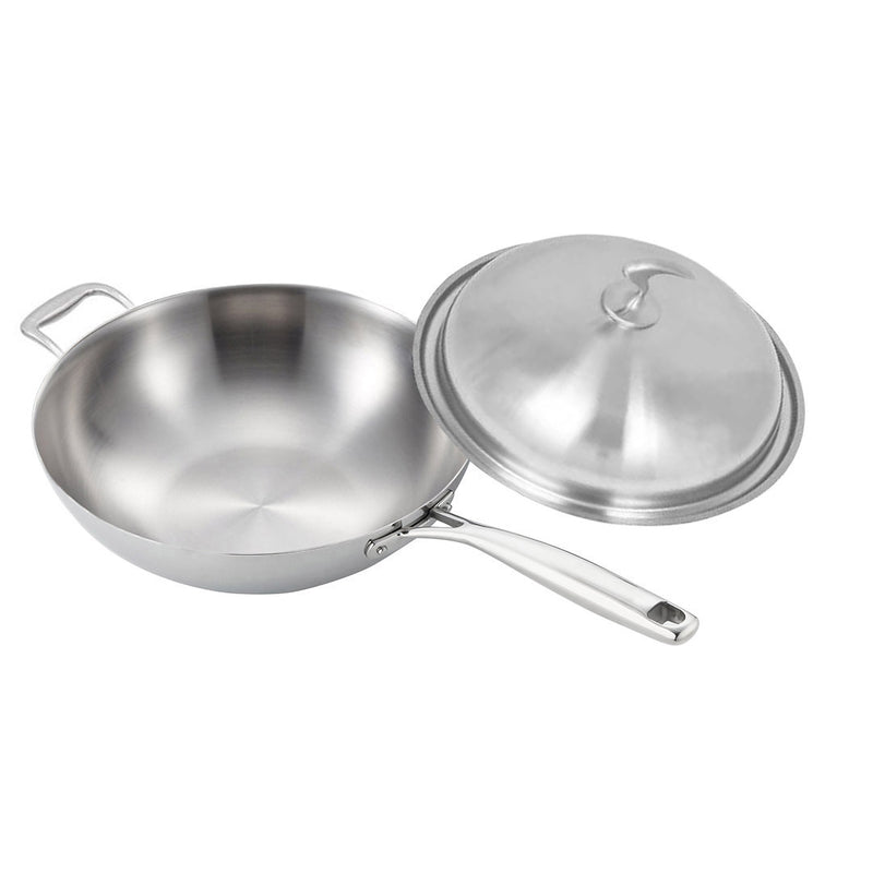 18/10 Stainless Steel Fry Pan 36cm Frying Pan Top Grade Skillet with Helper Handle and Lid