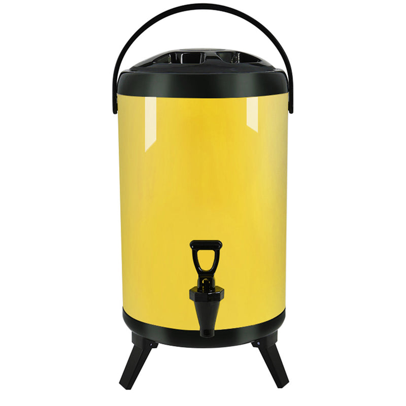 12L Stainless Steel Insulated Milk Tea Barrel Hot and Cold Beverage Dispenser Container with Faucet Yellow