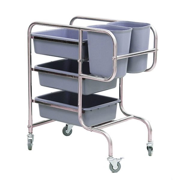 3 Tier Food Trolley Food Waste Cart Five Buckets Kitchen Food Utility 80x43x89cm Round