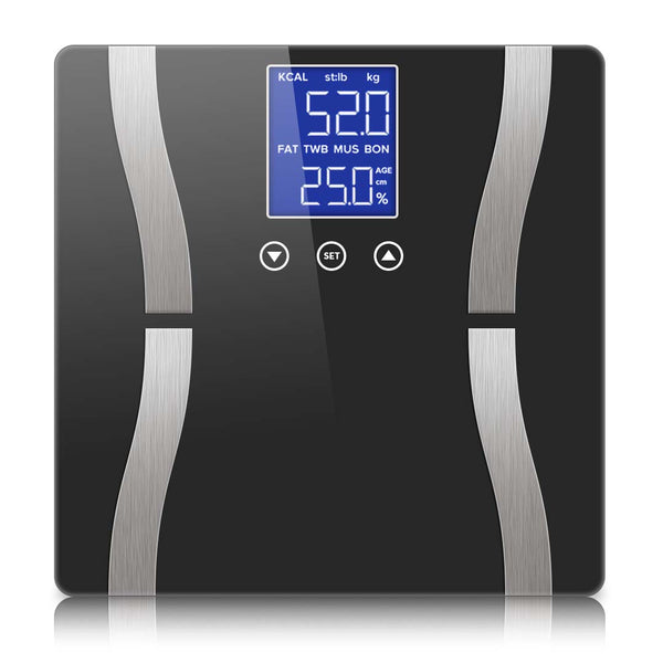 Glass LCD Digital Body Fat Scale Bathroom Electronic Gym Water Weighing Scales Black