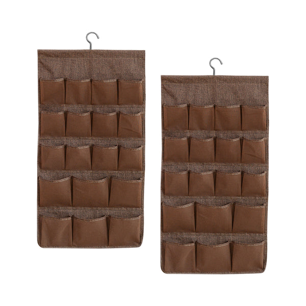 2X Coffee Double Sided Hanging Storage Bag Underwear Bra Socks Mesh Pocket Hanger Home Organiser