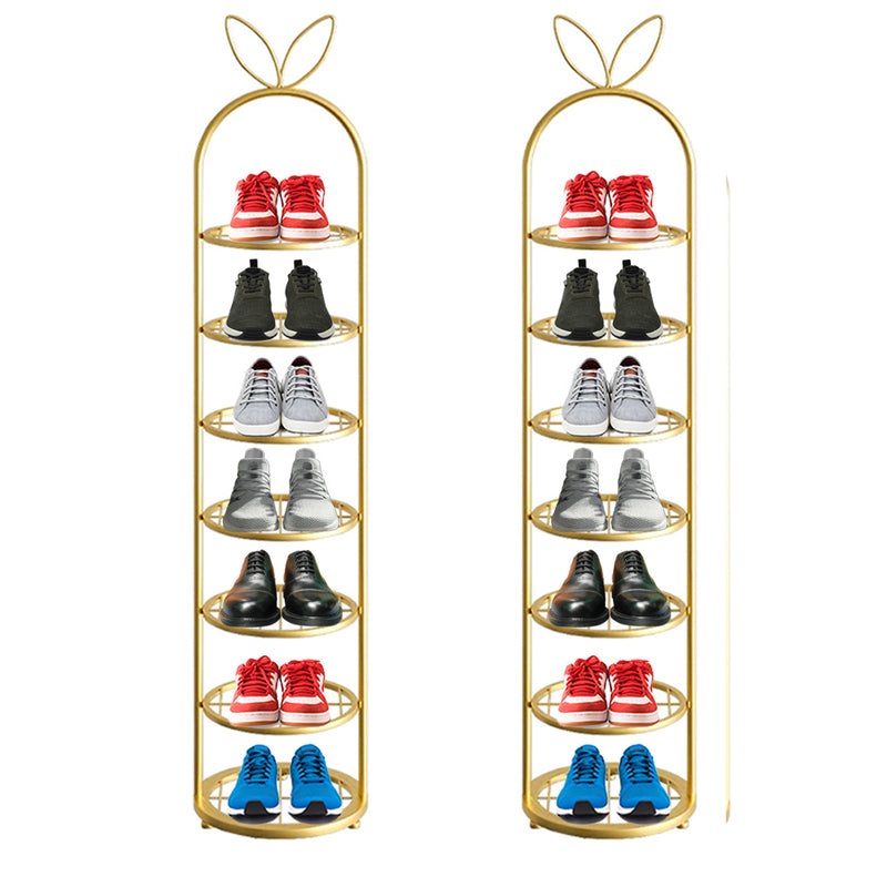 2X 7 Tier Bunny Ears Shape  Gold Plated Metal Shoe Organizer Space Saving Portable Footwear Storage Shelf