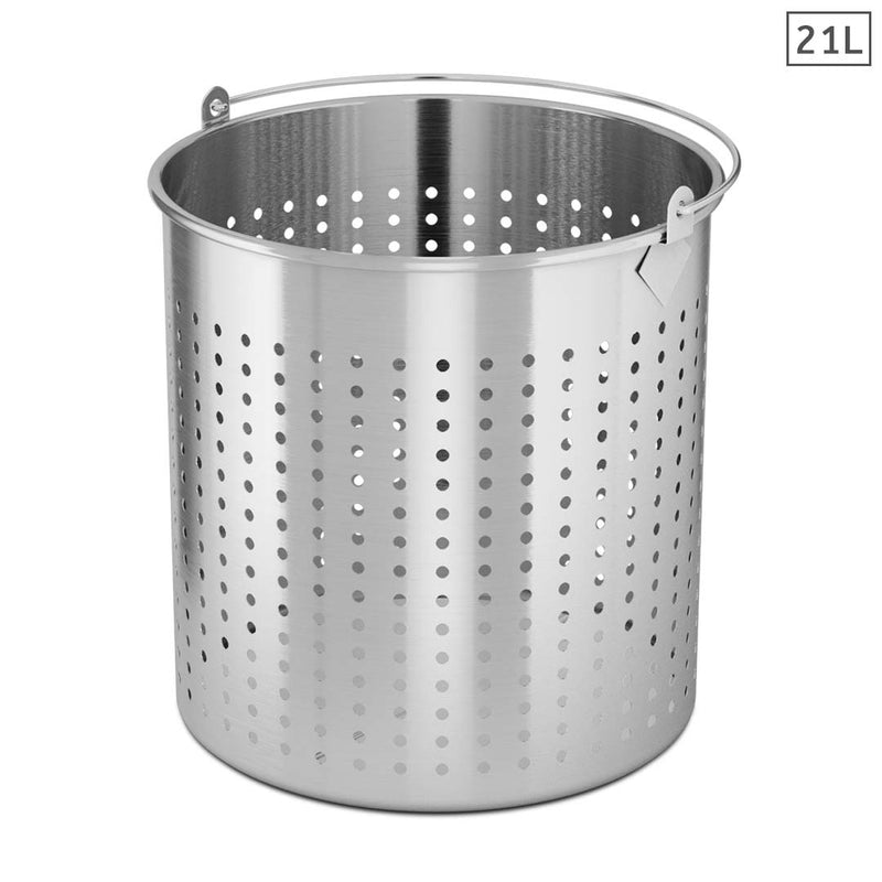 21L 18/10 Stainless Steel Perforated Stockpot Basket Pasta Strainer with Handle