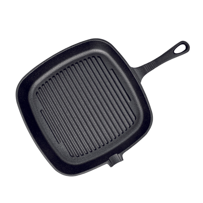 23.5cm Square Ribbed Cast Iron Frying Pan Skillet Steak Sizzle Platter with Handle