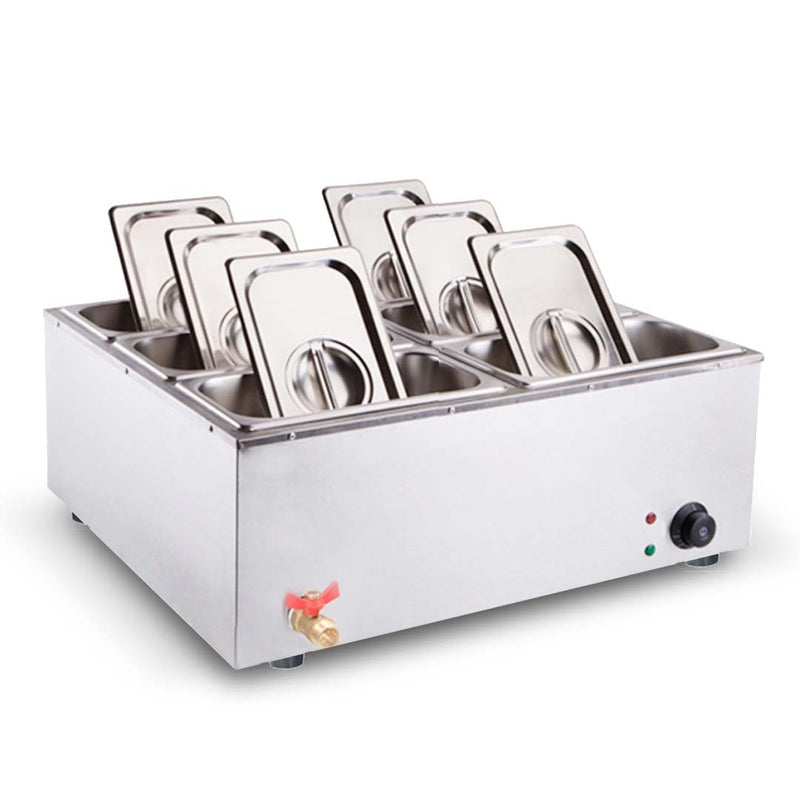 Stainless Steel 6 X 1/3 GN Pan Electric Bain-Marie Food Warmer with Lid