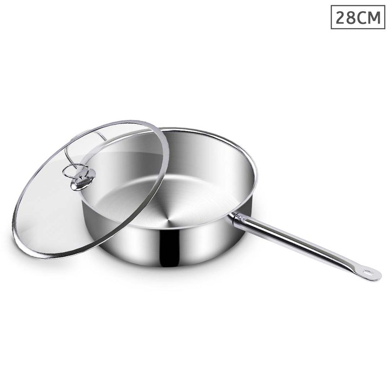 28cm Stainless Steel Saucepan Sauce pan with Glass Lid and Helper Handle Triple Ply Base Cookware