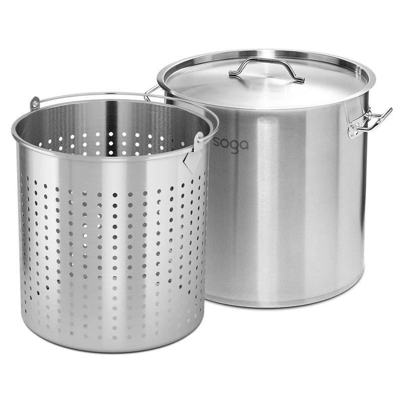 98L 18/10 Stainless Steel Stockpot with Perforated Stock pot Basket Pasta Strainer