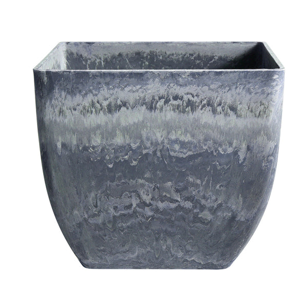 27cm Weathered Grey Square Resin Plant Flower Pot in Cement Pattern Planter Cachepot for Indoor Home Office