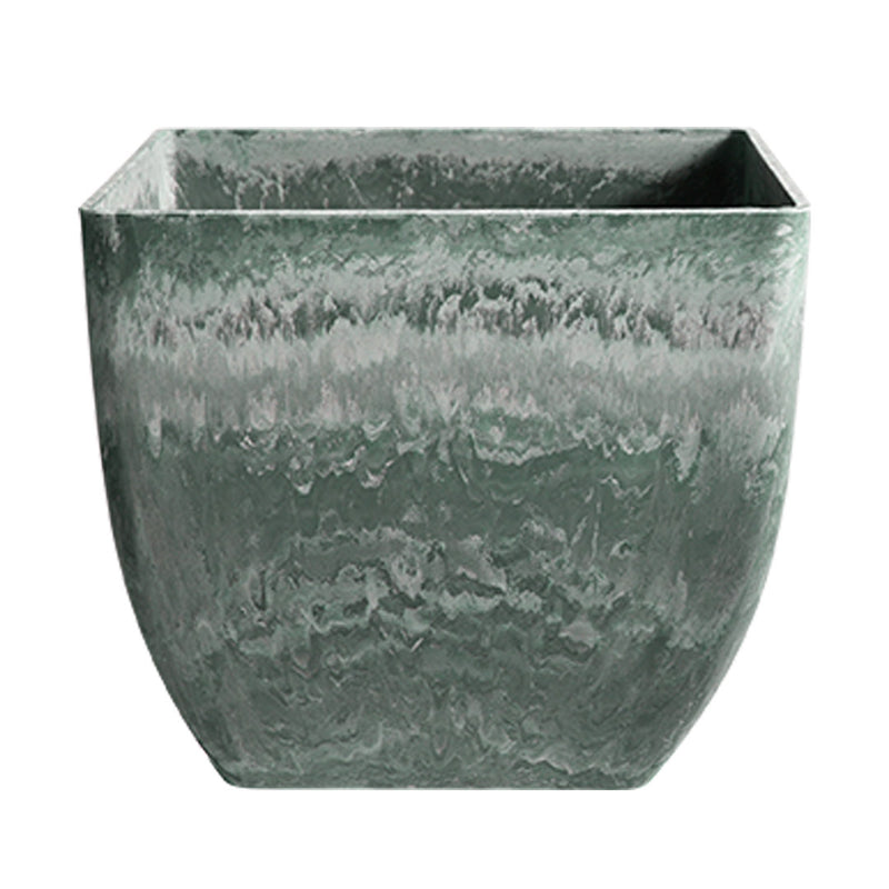 27cm Green Grey Square Resin Plant Flower Pot in Cement Pattern Planter Cachepot for Indoor Home Office