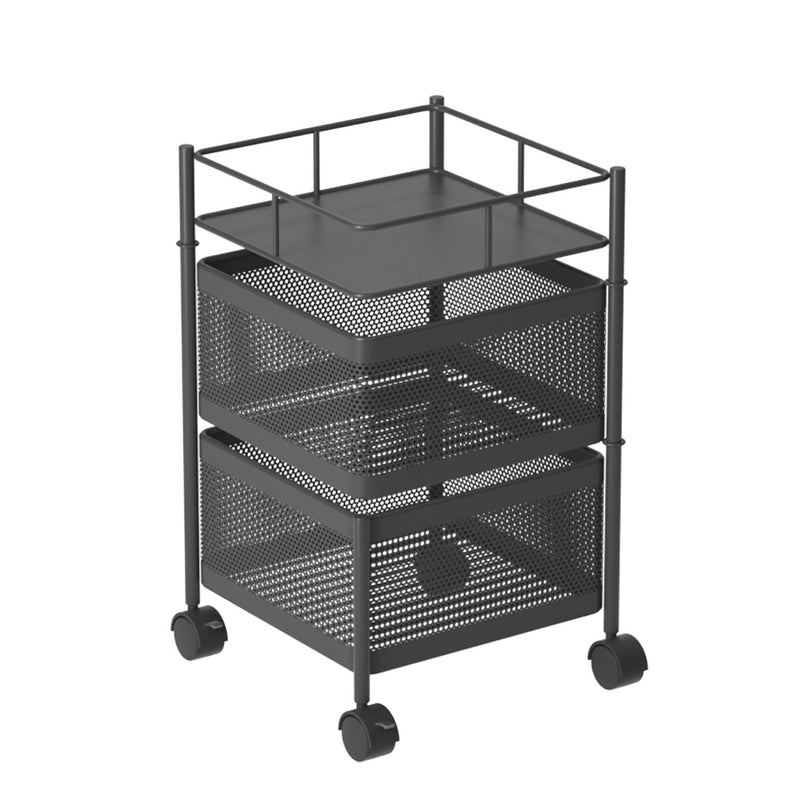 2 Tier Steel Square Rotating Kitchen Cart Multi-Functional Shelves Portable Storage Organizer with Wheels