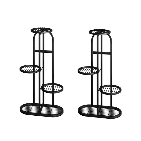 2X 4 Tier 5 Pots Black Round Metal Plant Rack Flowerpot Storage Display Stand Holder Home Garden Decor