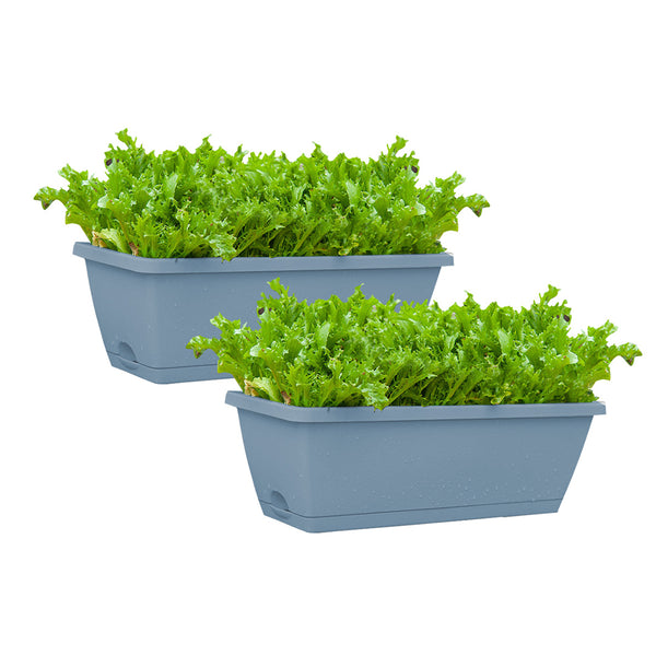 49.5cm Blue Rectangular Planter Vegetable Herb Flower Outdoor Plastic Box with Holder Balcony Garden Decor Set of 2