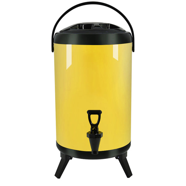 16L Stainless Steel Insulated Milk Tea Barrel Hot and Cold Beverage Dispenser Container with Faucet Yellow