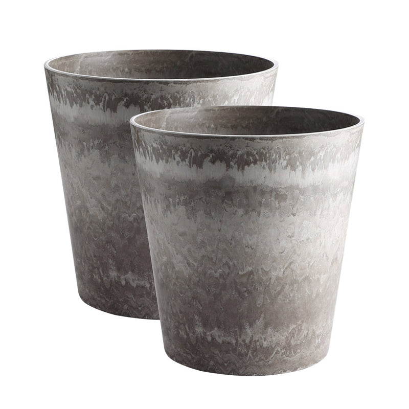 2X 37cm Rock Grey Round Resin Tapered Plant Flower Pot in Cement Pattern Planter Cachepot for Indoor Home Office