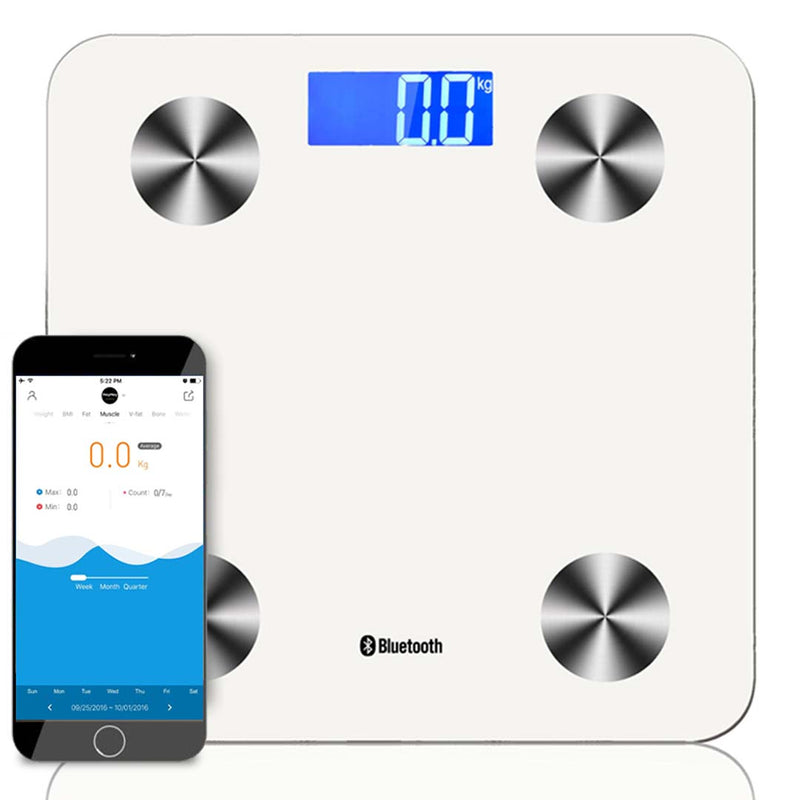 Wireless Bluetooth Digital Body Fat Scale Bathroom Health Analyser Weight White