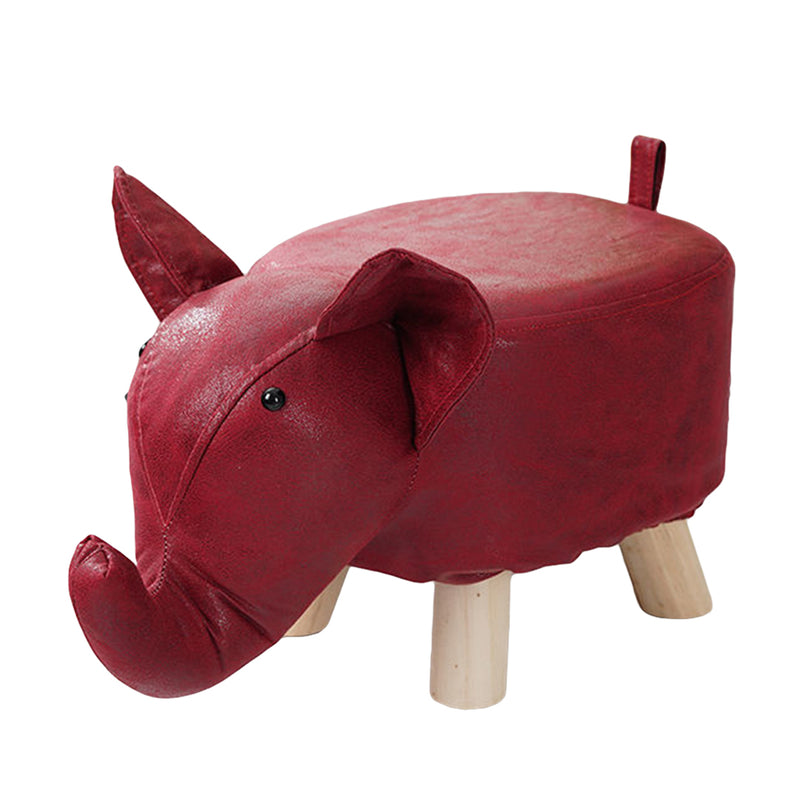 Red Children Bench Elephant Character Round Ottoman Stool Soft Small Comfy Seat Home Decor