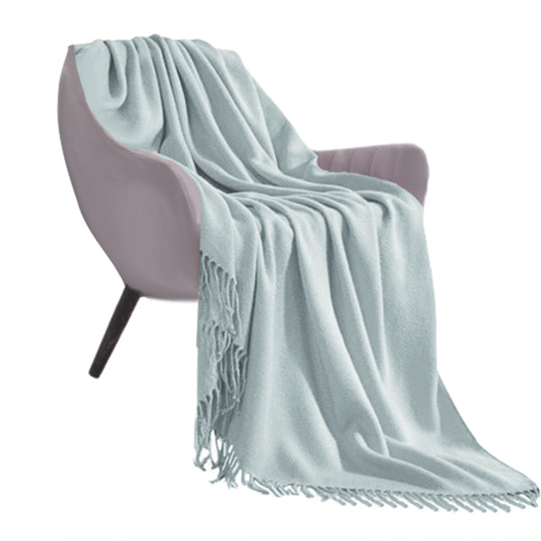 Grey Acrylic Knitted Throw Blanket Solid Fringed Warm Cozy Woven Cover Couch Bed Sofa Home Decor