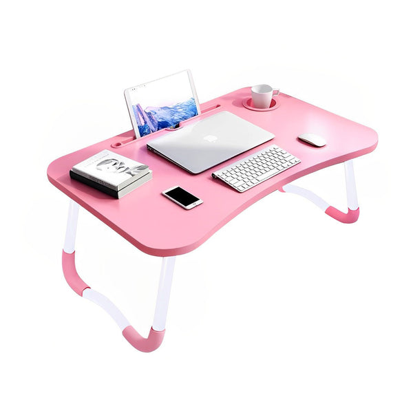 Pink Portable Bed Table Adjustable Folding Mini Desk Notebook Stand Card Slot Holder with Cup-Holder Home Decor