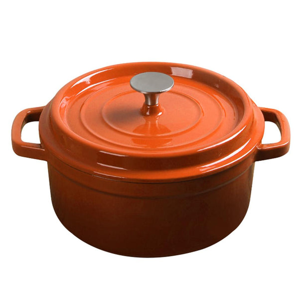Cast Iron 26cm Enamel Porcelain Stewpot Casserole Stew Cooking Pot With Lid 5L Orange