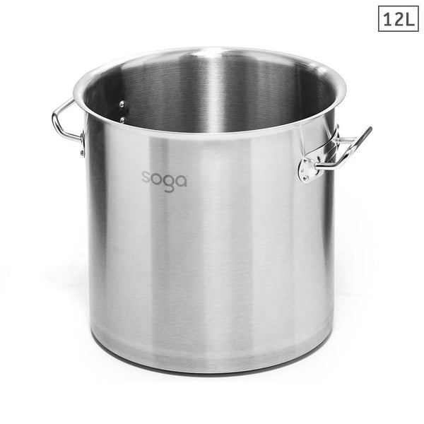 Stock Pot 12L Top Grade Thick Stainless Steel Stockpot 18/10 Without Lid