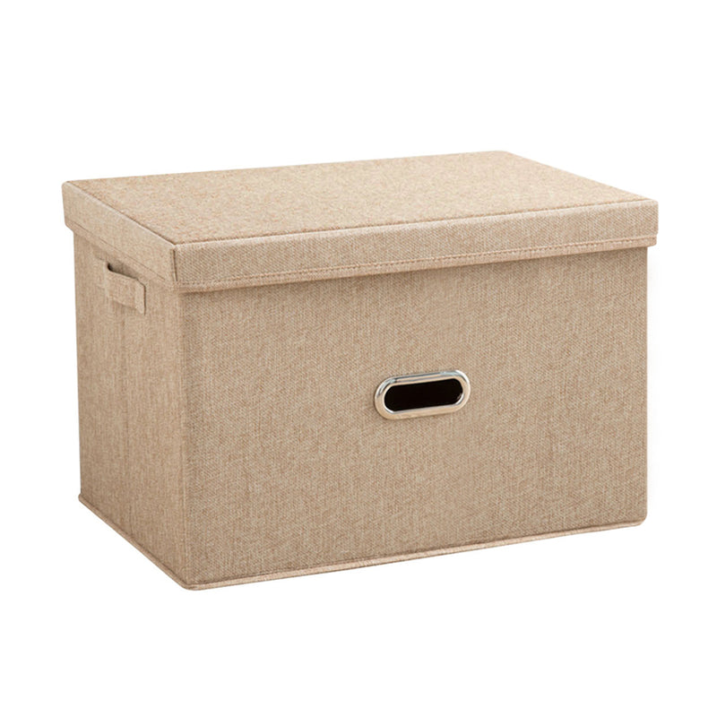 Beige Small Foldable Canvas Storage Box Cube Clothes Basket Organiser Home Decorative Box