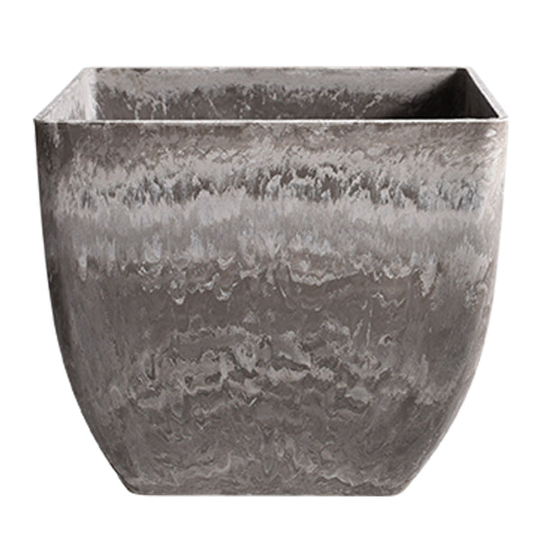 27cm Rock Grey Square Resin Plant Flower Pot in Cement Pattern Planter Cachepot for Indoor Home Office