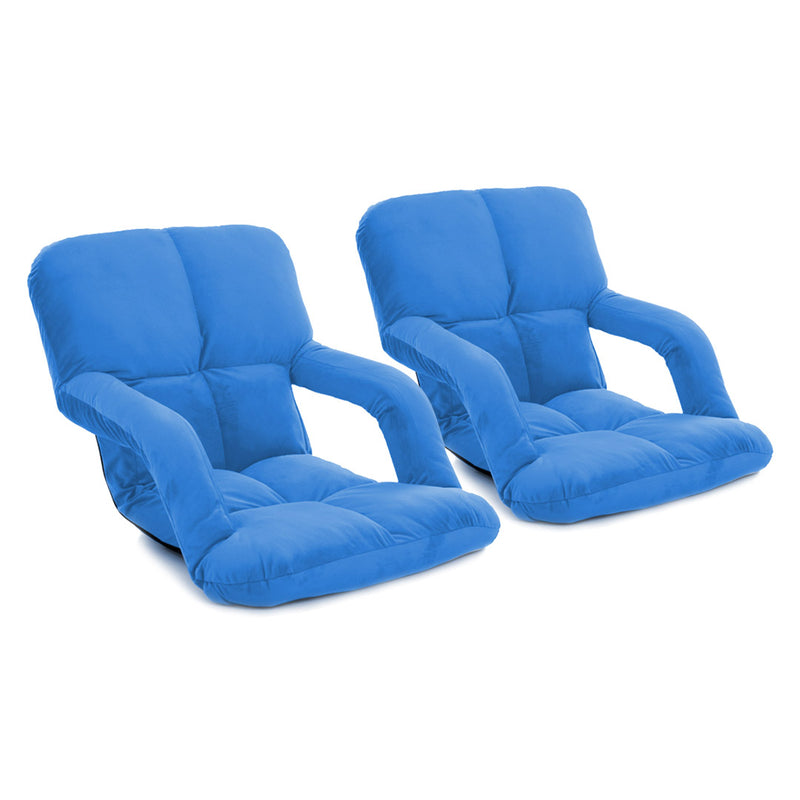 2X Foldable Lounge Cushion Adjustable Floor Lazy Recliner Chair with Armrest Blue