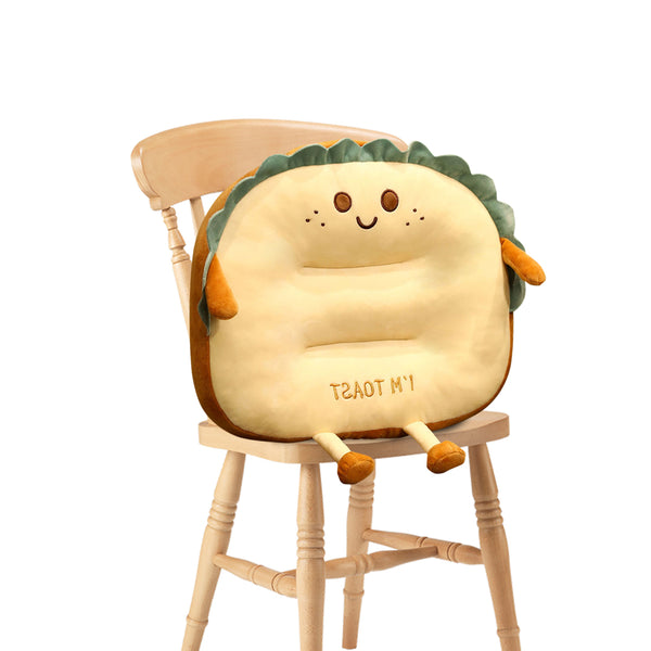 Smiley Face Toast Bread Cushion Stuffed Car Seat Plush Cartoon Back Support Pillow Home Decor