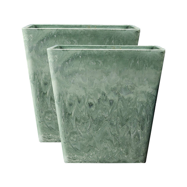 2X 27cm Green Grey Square Resin Plant Flower Pot in Cement Pattern Planter Cachepot for Indoor Home Office