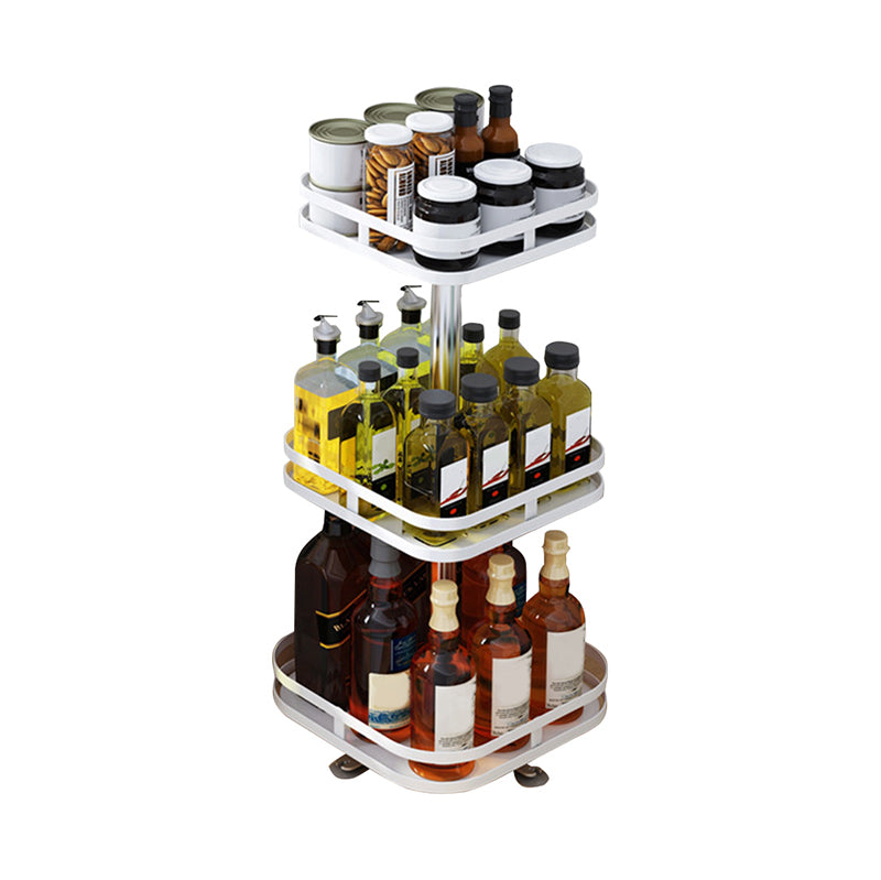 3 Tier Steel White Square Rotating Multi-Function Kitchen Portable Storage Spice Seasoning Kitchen Countertop Organiser Shelf