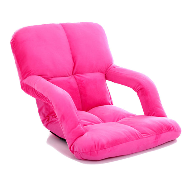 Foldable Lounge Cushion Adjustable Floor Lazy Recliner Chair with Armrest Pink