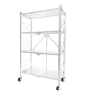 4 Tier Steel White Foldable Display Stand Multi-Functional Shelves Portable Storage Organizer with Wheels