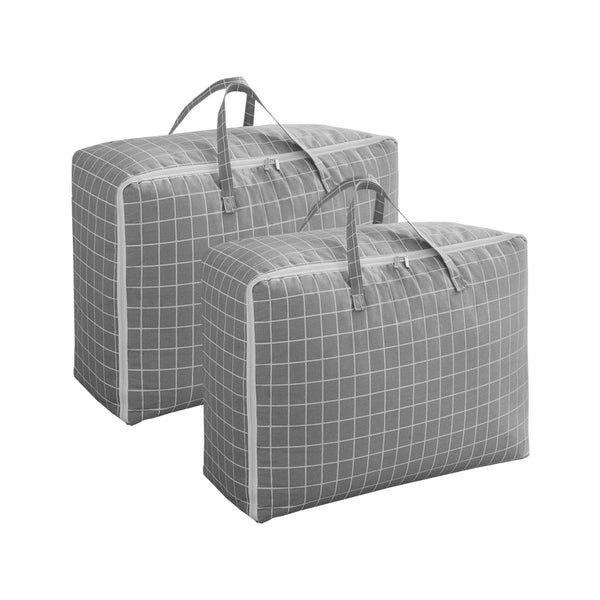 2X Grey Plaid  Super Large Storage Luggage Bag Double Zipper Foldable Travel Organiser Essentials