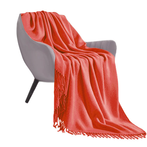 Orange Acrylic Knitted Throw Blanket Solid Fringed Warm Cozy Woven Cover Couch Bed Sofa Home Decor
