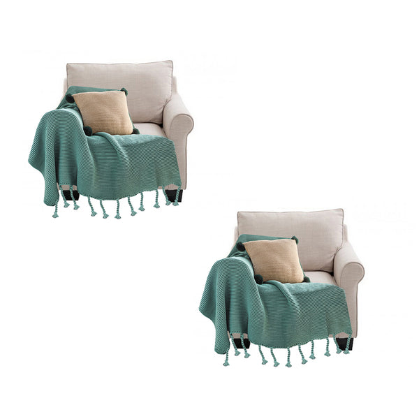 2X Green Tassel Fringe Knitting Blanket Warm Cozy Woven Cover Couch Bed Sofa Home Decor