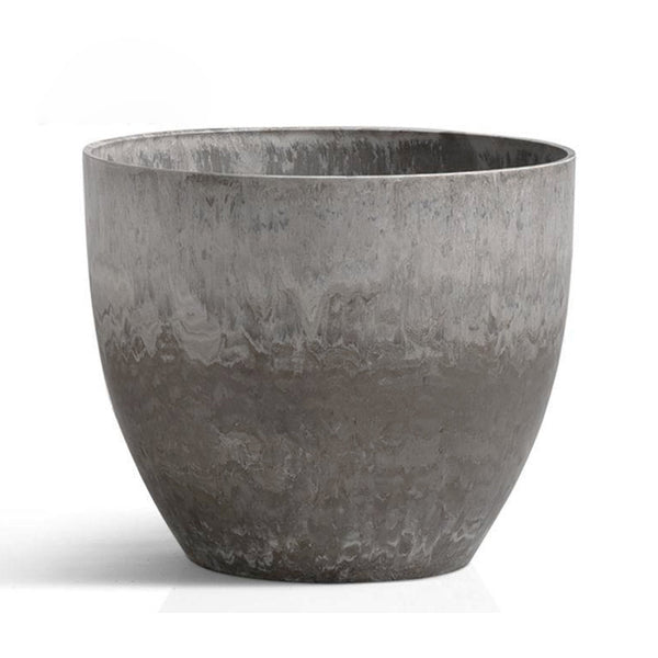 32cm Rock Grey Round Resin Plant Flower Pot in Cement Pattern Planter Cachepot for Indoor Home Office