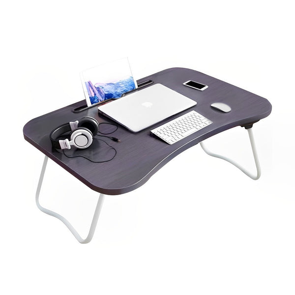 Black Portable Bed Table Adjustable Foldable Bed Sofa Study Table Laptop Mini Desk with Notebook Stand Card Slot Holder Home Decor