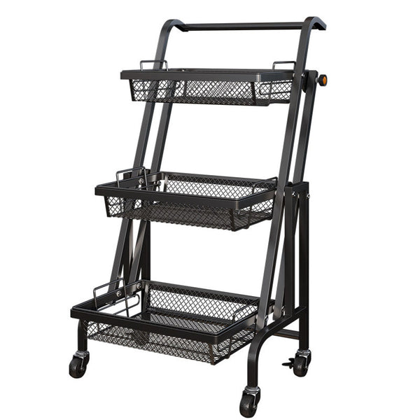 3 Tier Steel Black Adjustable Kitchen Cart Multi-Functional Shelves Portable Storage Organizer with Wheels