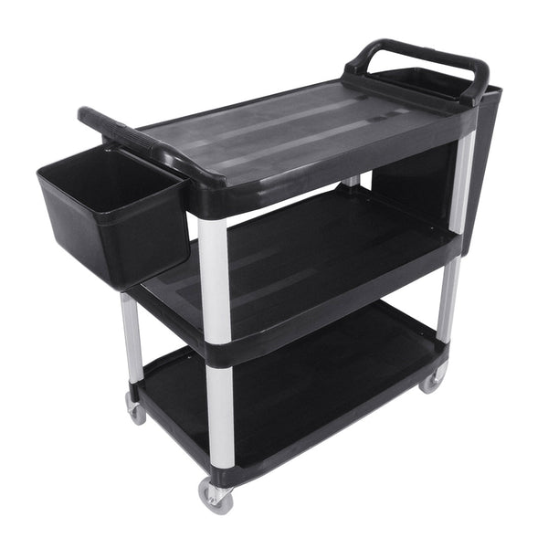 3 Tier Food Trolley Food Waste Cart With Two Bins Storage Kitchen Black Large