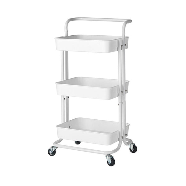 3 Tier Steel White Movable Kitchen Cart Multi-Functional Shelves Portable Storage Organizer with Wheels