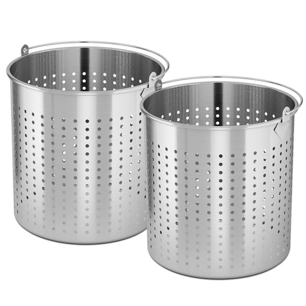 2X 71L 18/10 Stainless Steel Perforated Stockpot Basket Pasta Strainer with Handle
