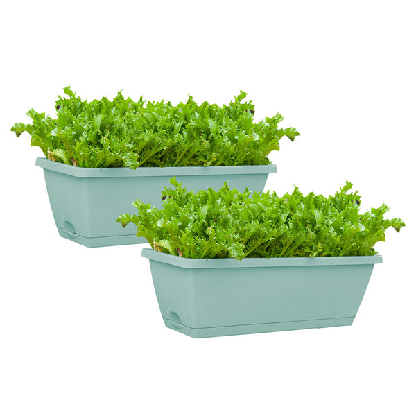 49.5cm Green Rectangular Planter Vegetable Herb Flower Outdoor Plastic Box with Holder Balcony Garden Decor Set of 2