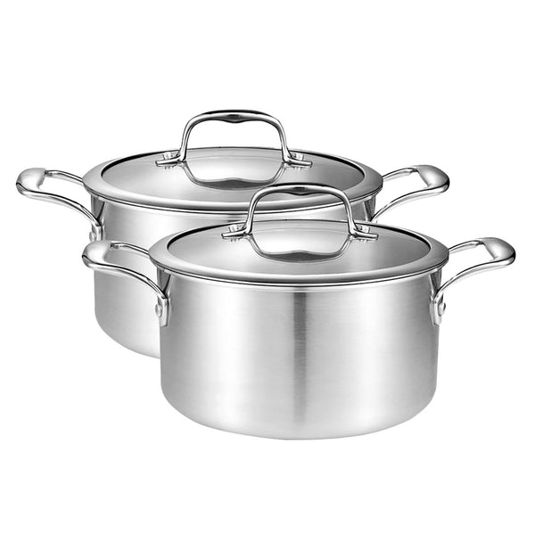 2X 26cm Stainless Steel Soup Pot Stock Cooking Stockpot Heavy Duty Thick Bottom with Glass Lid