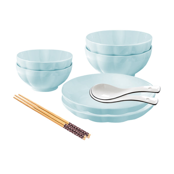 Light Blue Japanese Style Ceramic Dinnerware Crockery Soup Bowl Plate Server Kitchen Home Decor Set of 6