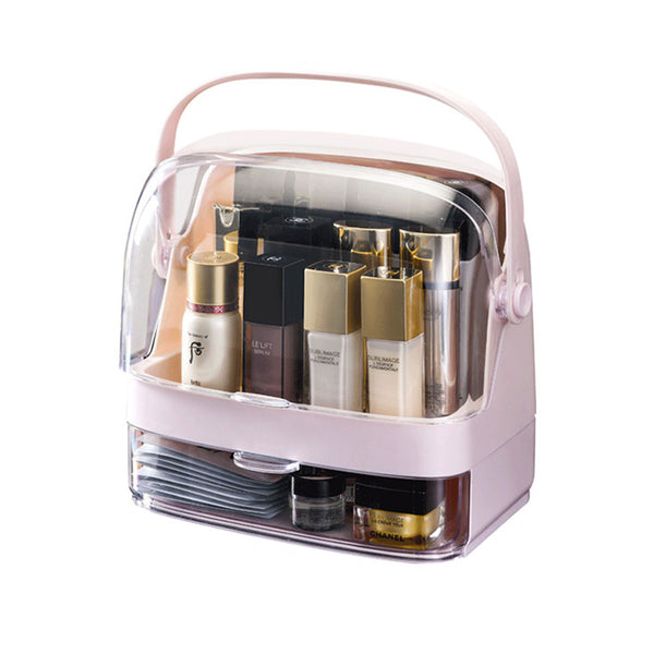 2 Tier Pink Countertop Makeup Cosmetic Storage Organiser Skincare Holder Jewelry Storage Box with Handle